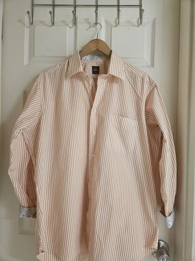 Ike Behar Peach and White Stripe Dress Shirt